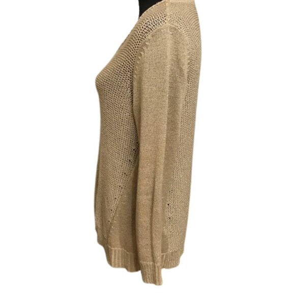 Women's Chico's Gold Open Knit V-Neck Long Sleeve Sweater Size 2 - Picture 3 of 10